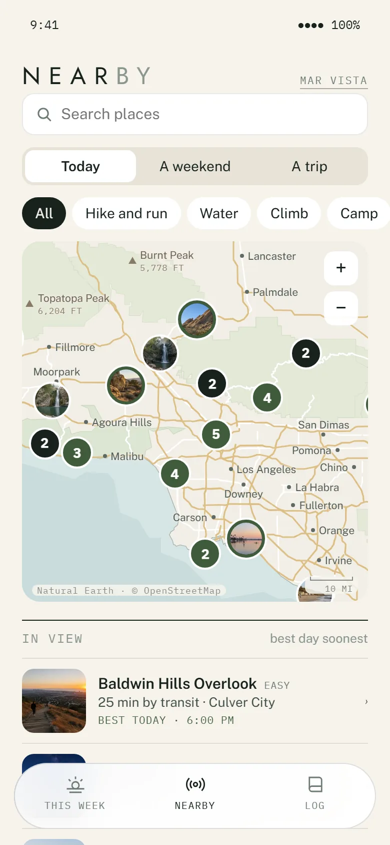 Nearby: a map of places around Los Angeles
